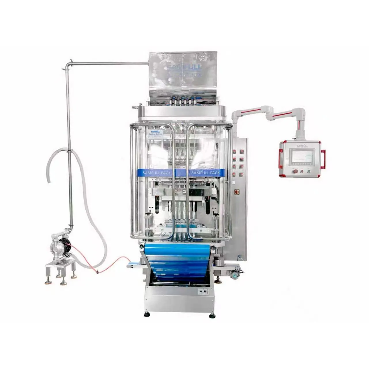 منظر أمامي لآلة تغليف السوائل ذات 6 حارات متعددة النكهات