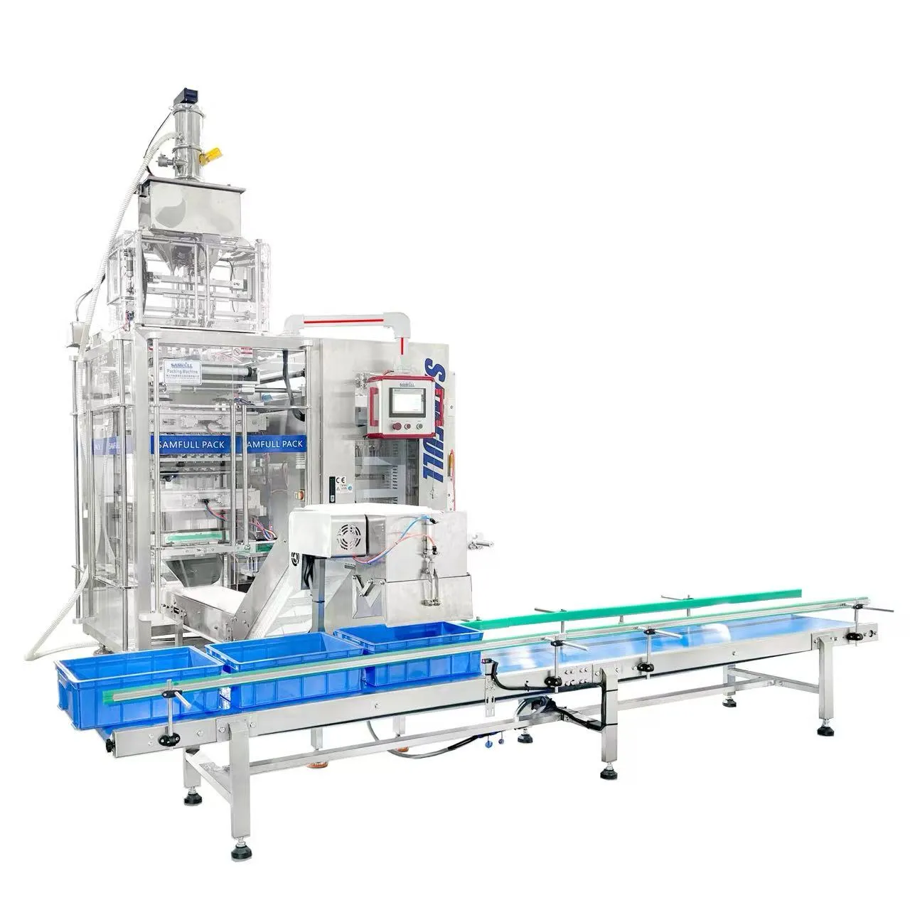 أكياس جاهزة مليئة بالبصل الأخضر المجفف ورقائق التوابل