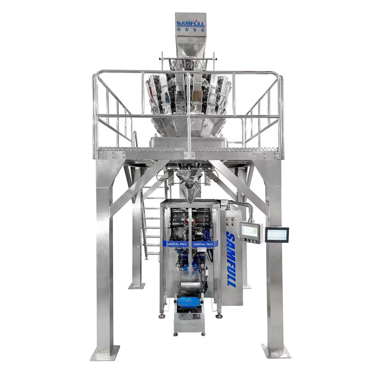 نظام تعبئة الوجبات الخفيفة مع ميزان متعدد الرؤوس